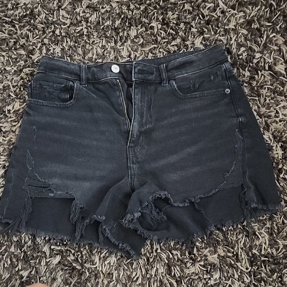 American Eagle Black Jean Shorts Distressed Frayed Hem